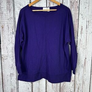 Zenergy by Chico’s 2 | Large Deep Purple Top Open Dolman‎ Sleeves Exposed Hems